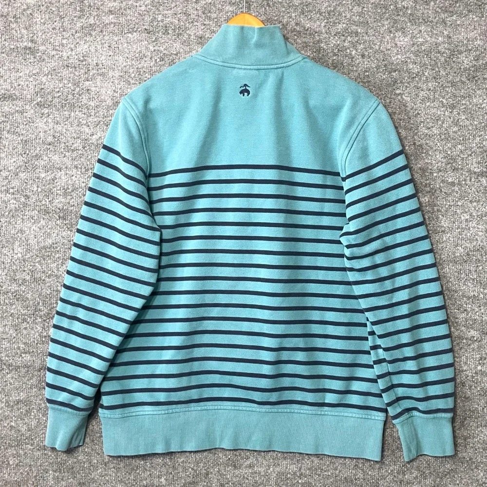 Brooks Brothers Mens Large Teal Navy Striped Quarter Zip Pique Pullover Sweater
